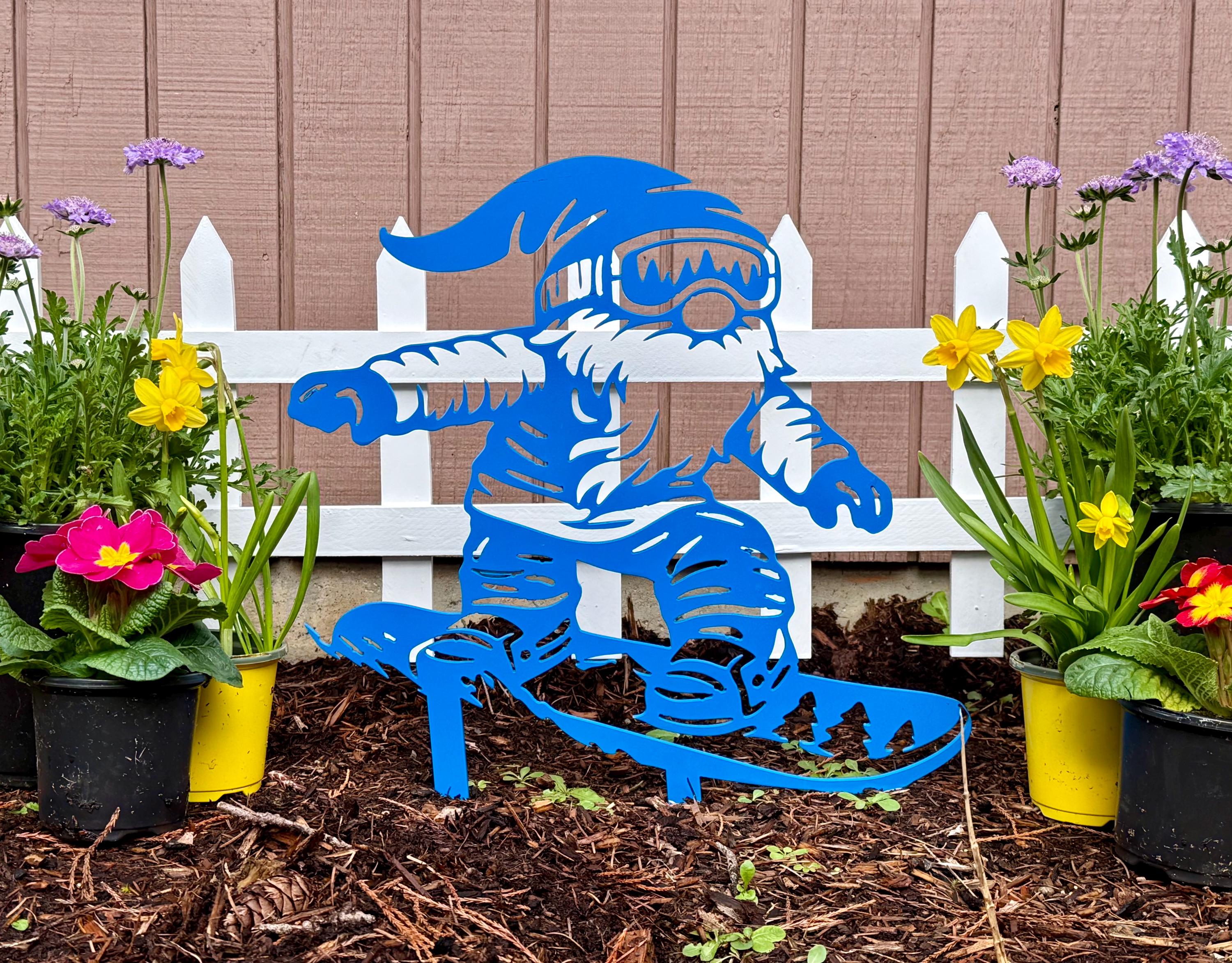 Metal Snowboarding Gnome Yard Art - Cabin Decor
