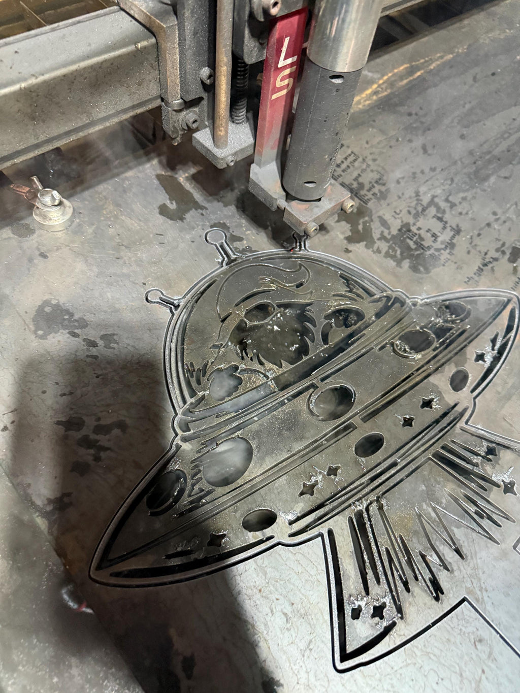 UFO Abduction Garden Gnome – Plasma Cut Metal Yard Art Sign