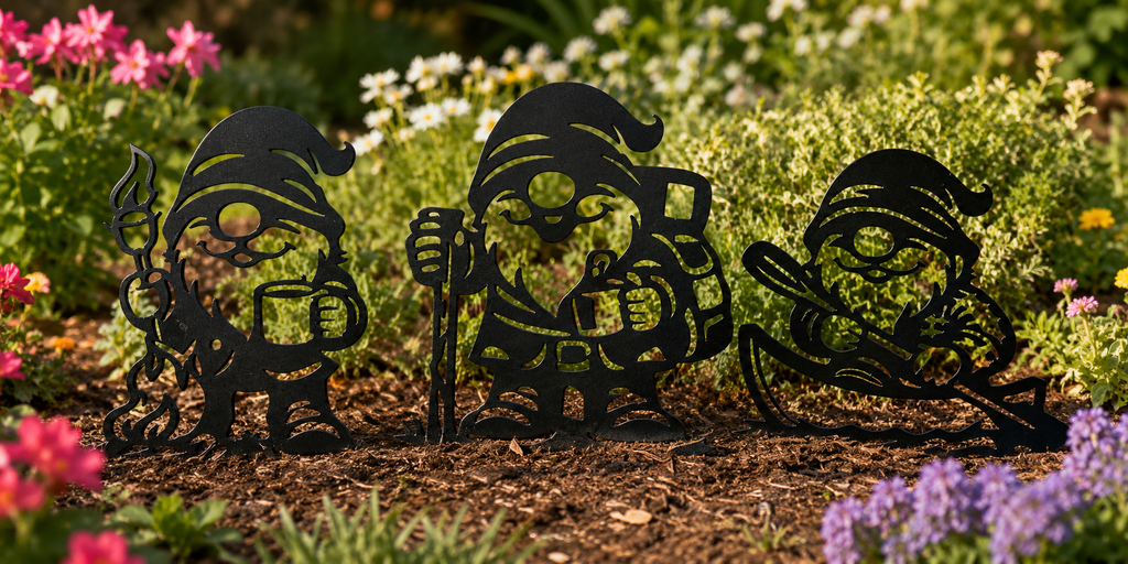 3 Camping Metal Garden Gnomes