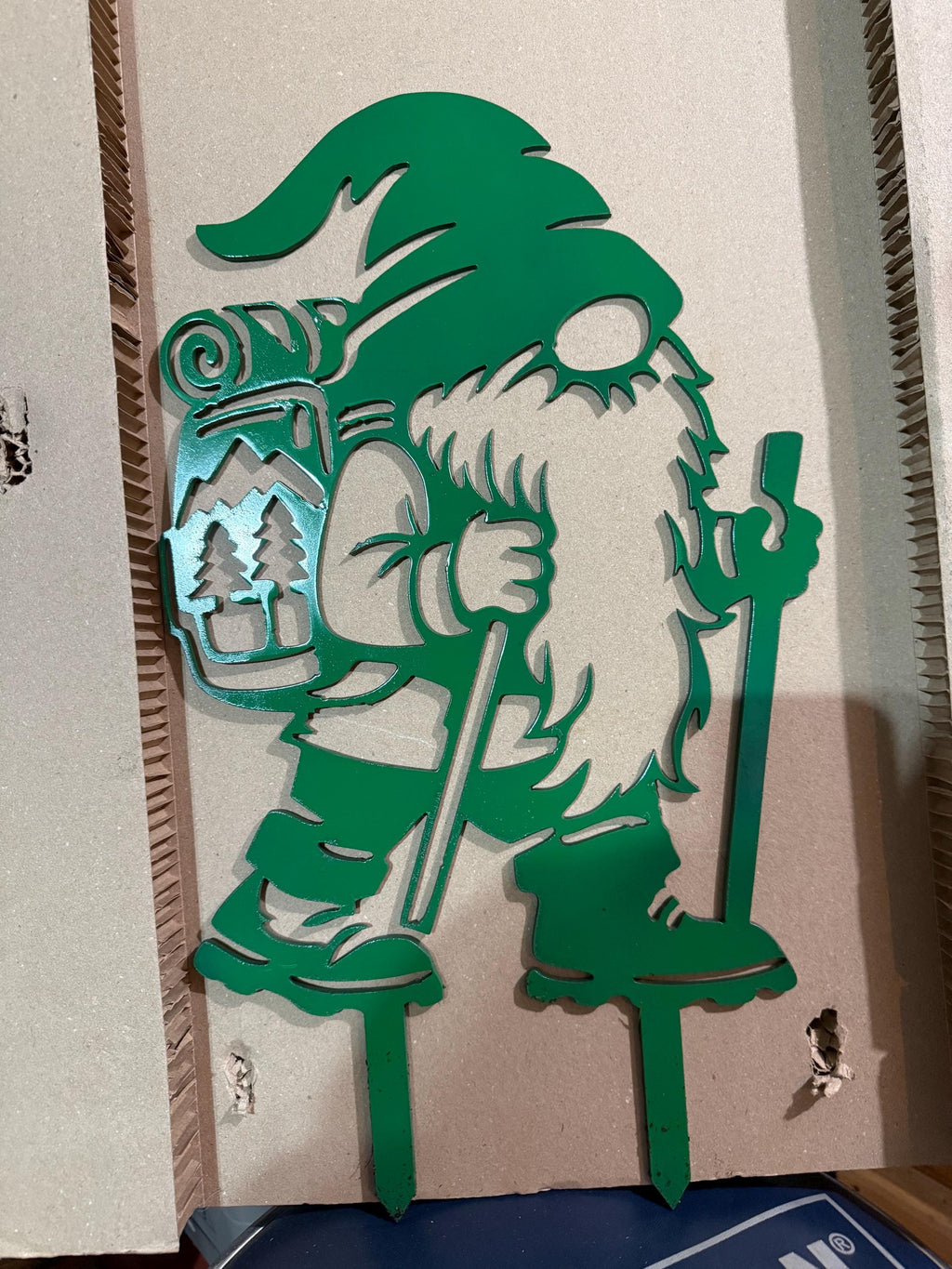 Metal Hiking Gnome Yard Art - Cabin Decor