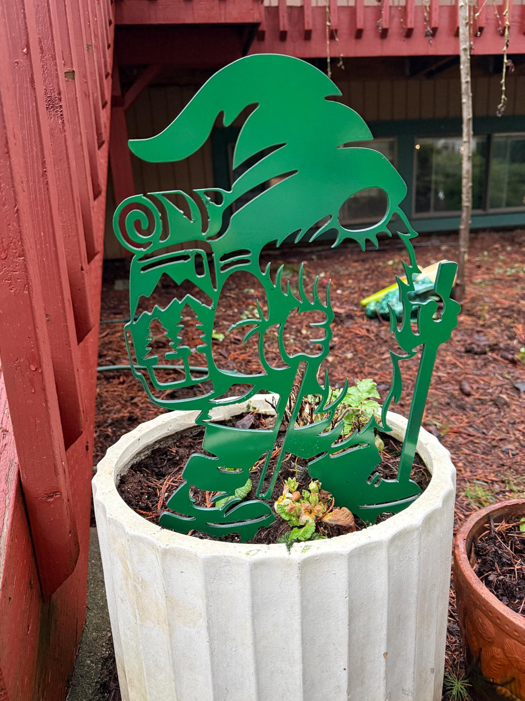 Metal Hiking Gnome Yard Art - Cabin Decor