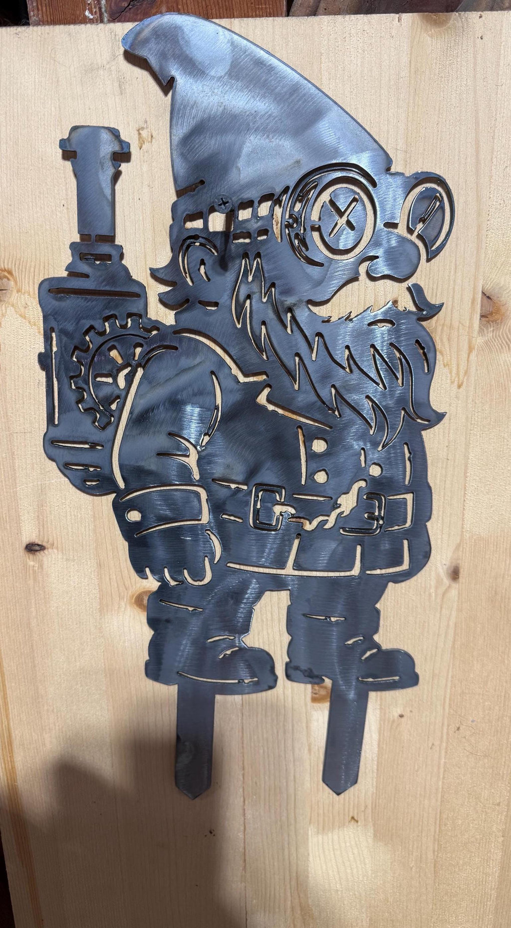 Metal Garden Gnome Yard Art – Steampunk Gnome Plasma Cut Steel