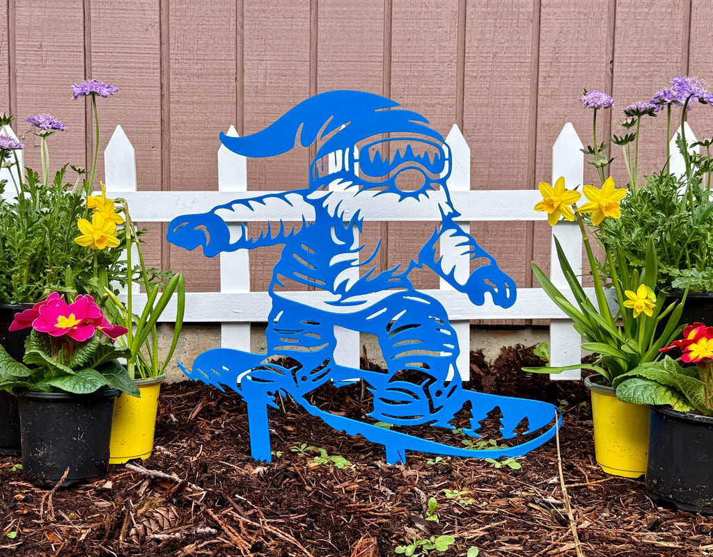 Metal Snowboarding Gnome Yard Art - Cabin Decor