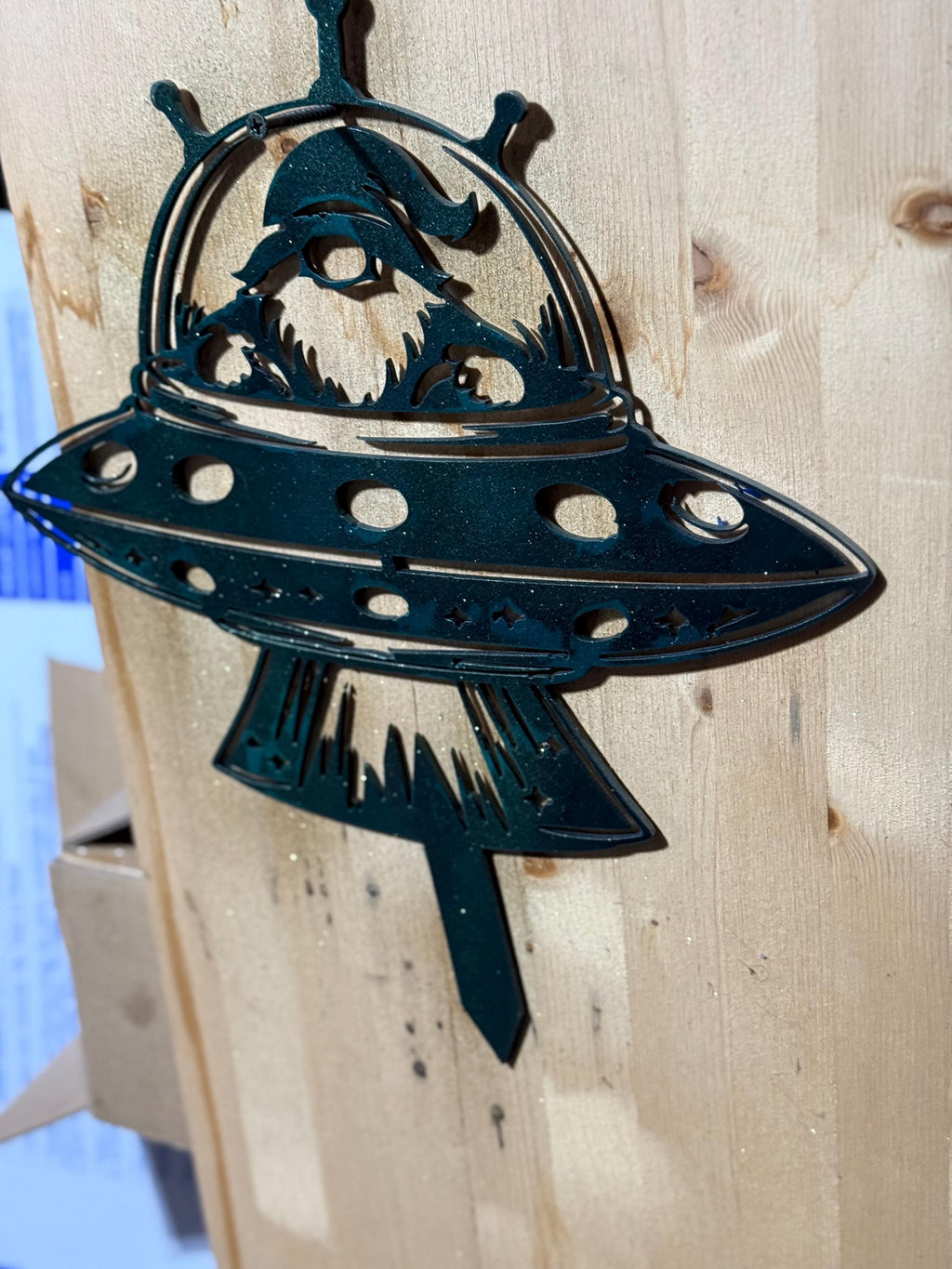 UFO Abduction Garden Gnome – Plasma Cut Metal Yard Art Sign