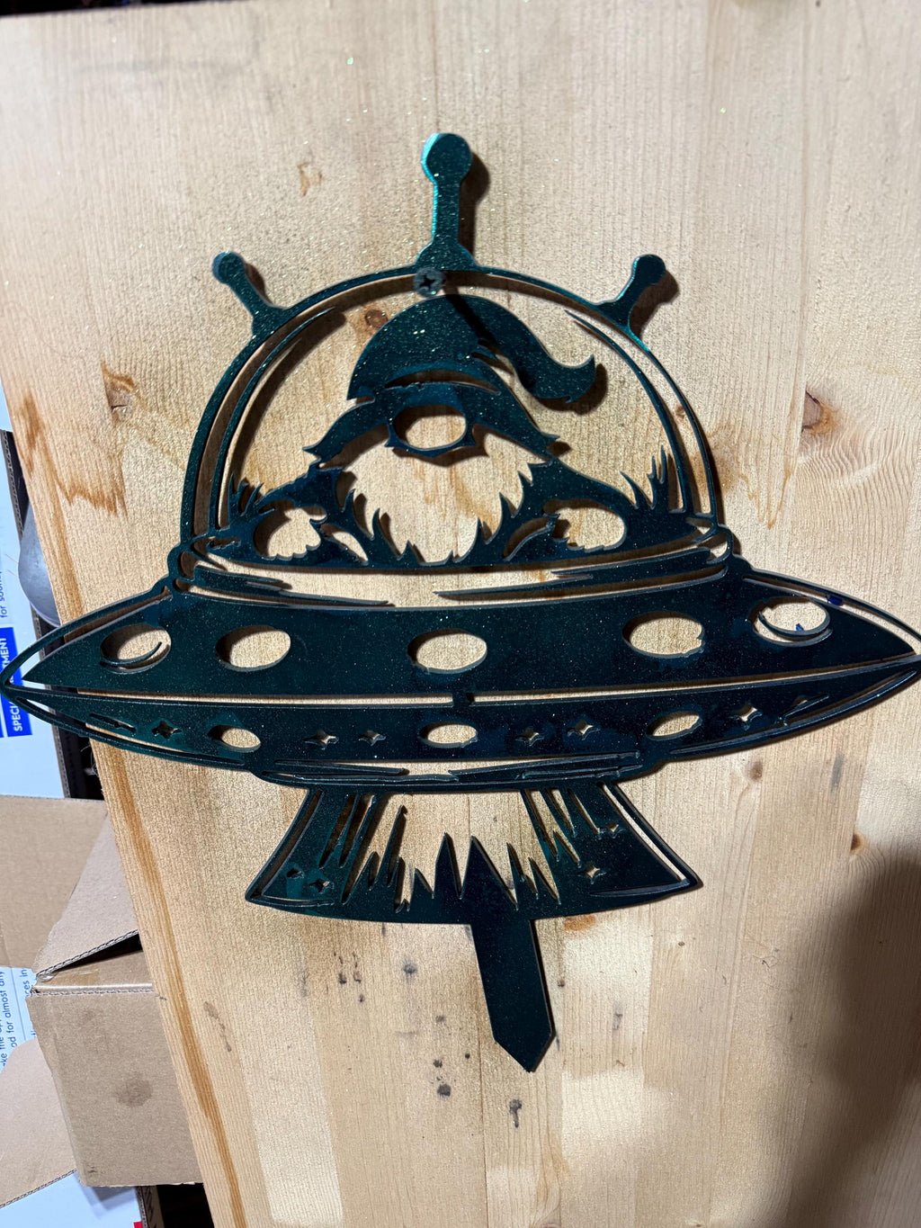 UFO Abduction Garden Gnome – Plasma Cut Metal Yard Art Sign