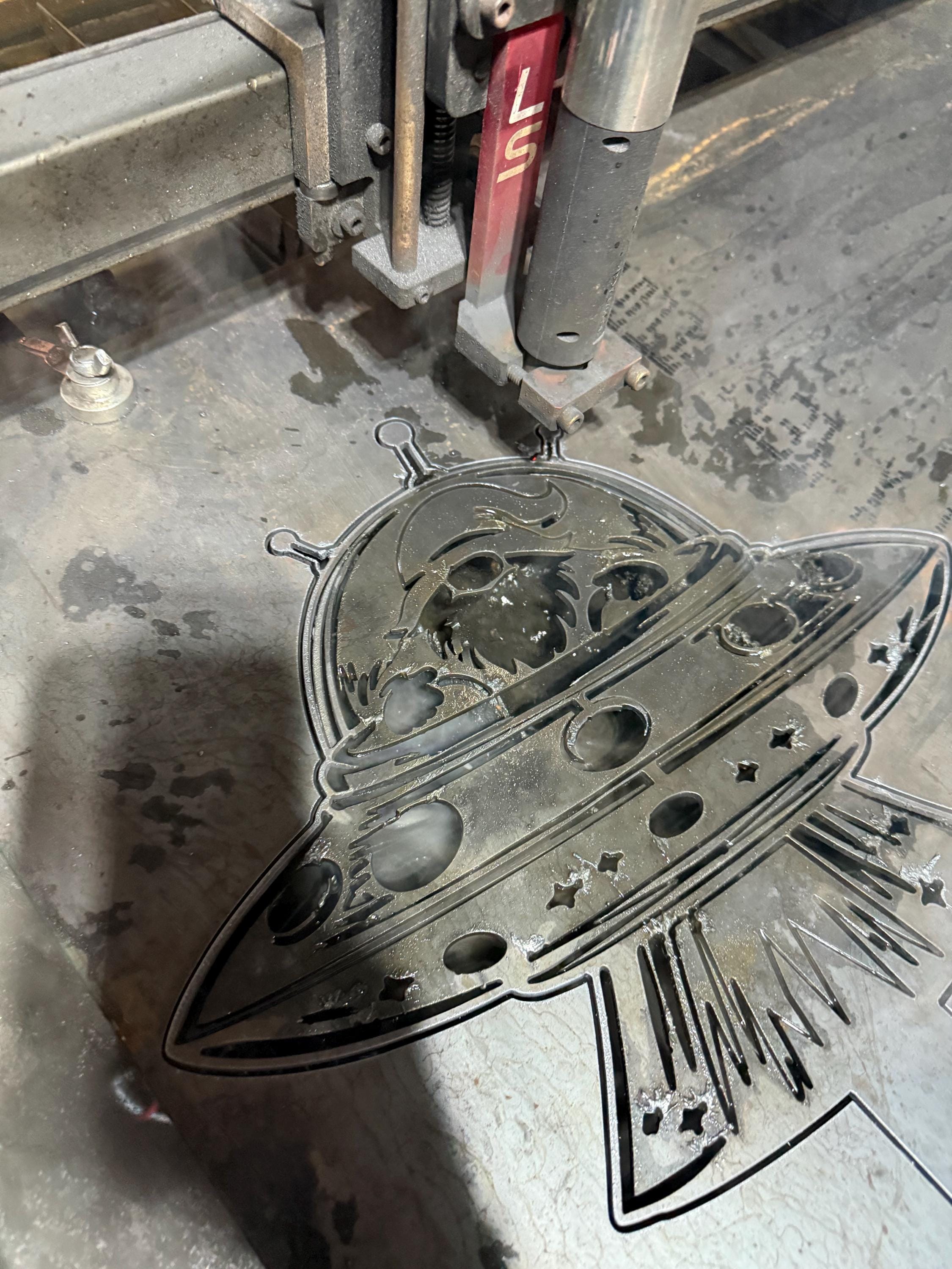 UFO Abduction Garden Gnome – Plasma Cut Metal Yard Art Sign