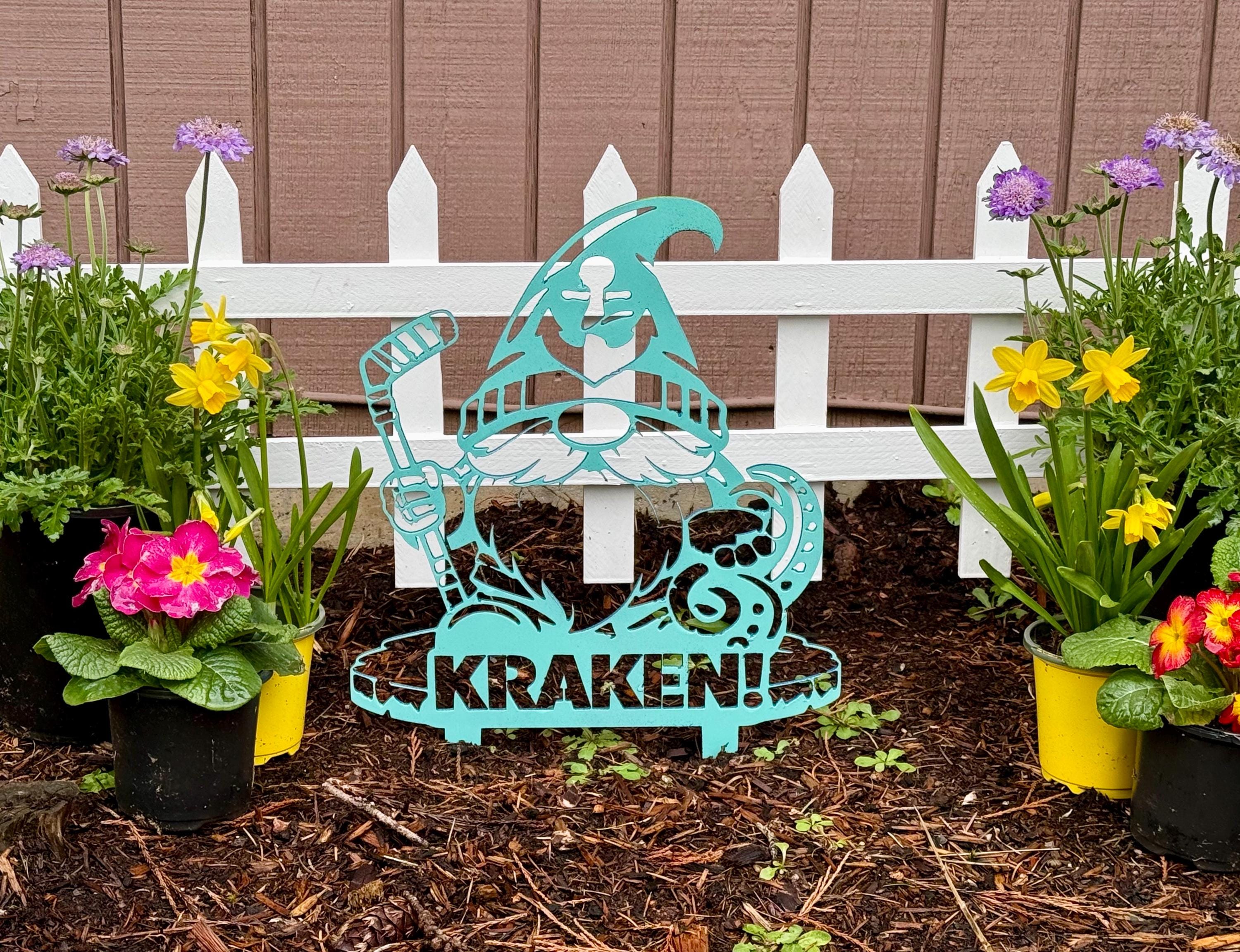 Kraken Gnome Garden Stake – Seattle Hockey Fan Yard Art, 10 Gauge Steel PNW Decor