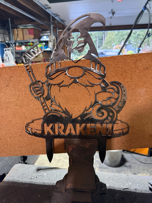 Kraken Gnome Garden Stake – Seattle Hockey Fan Yard Art, 10 Gauge Steel PNW Decor