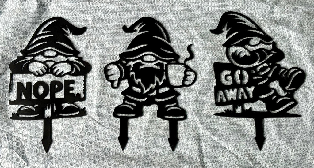 3 Grumpy Metal Garden Gnomes