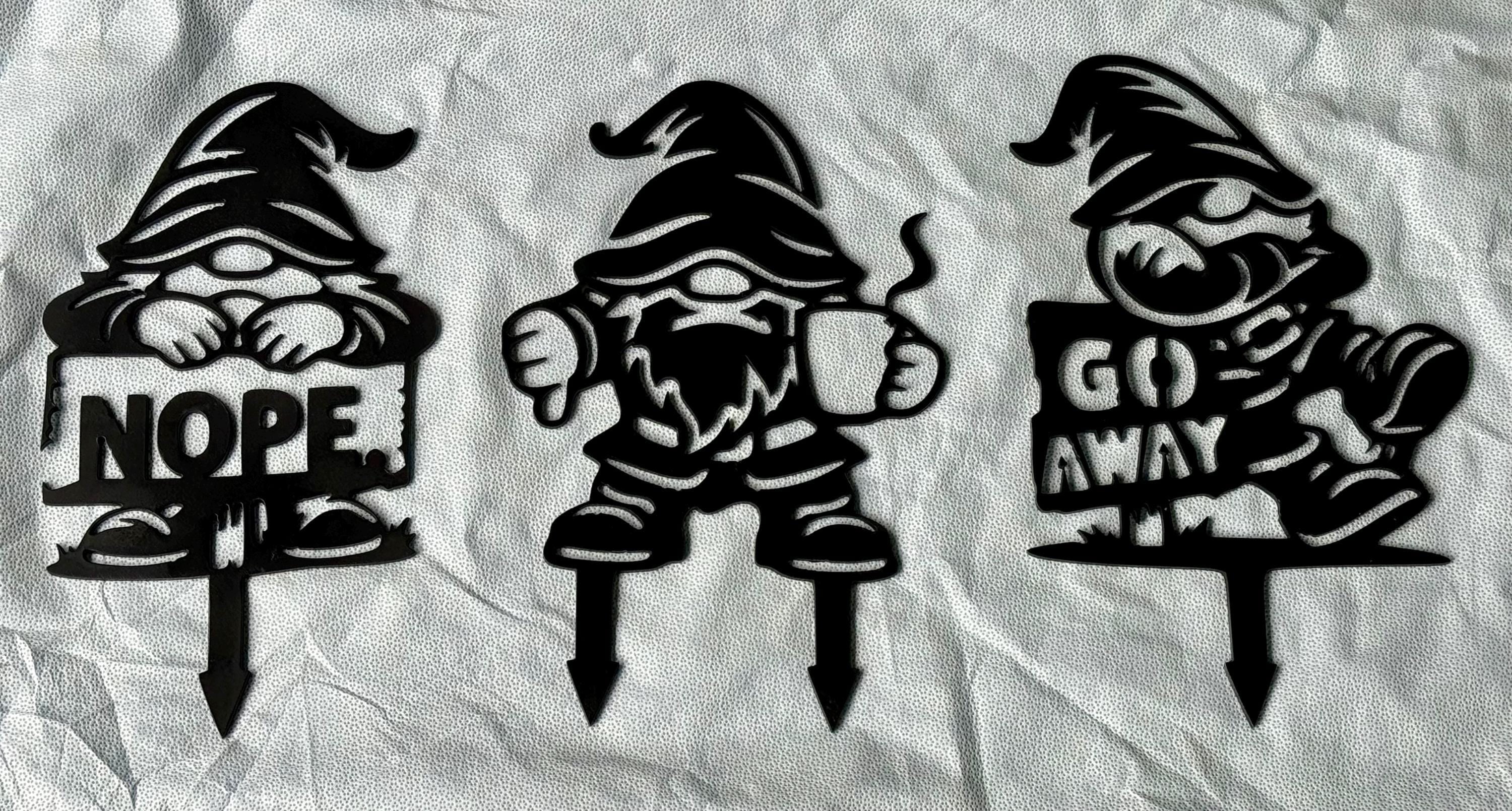 3 Grumpy Metal Garden Gnomes