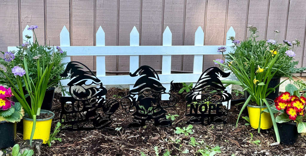 3 Grumpy Metal Garden Gnomes