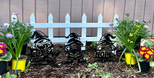 3 Grumpy Metal Garden Gnomes