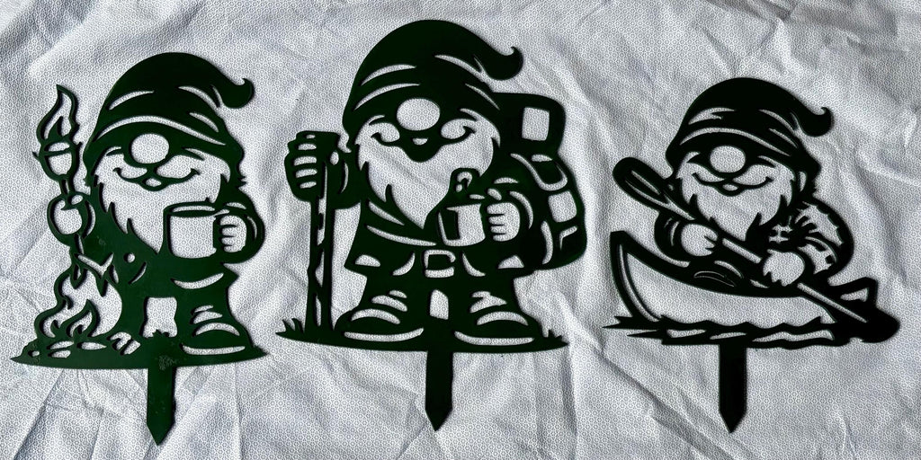 3 Camping Metal Garden Gnomes