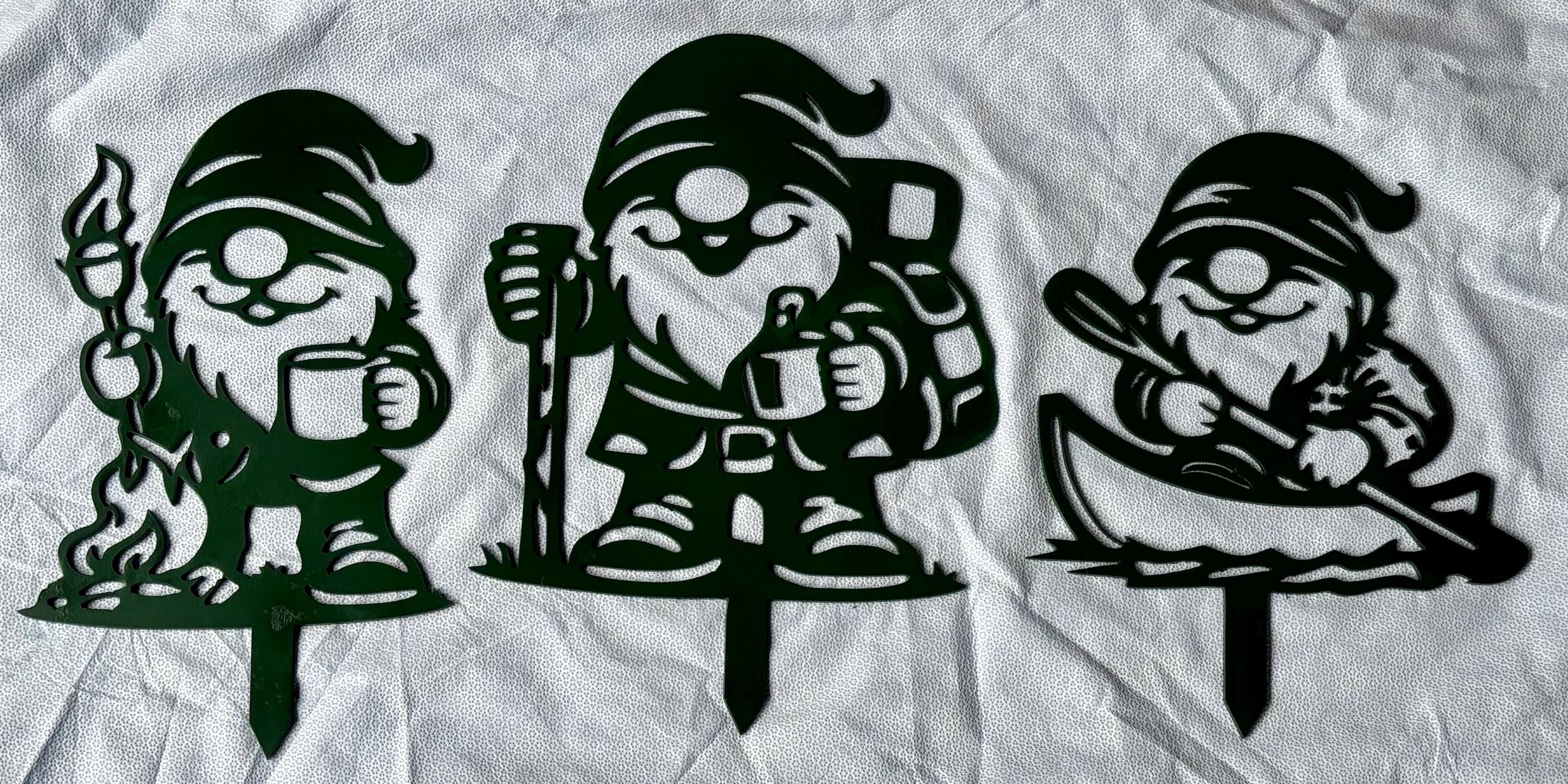 3 Camping Metal Garden Gnomes