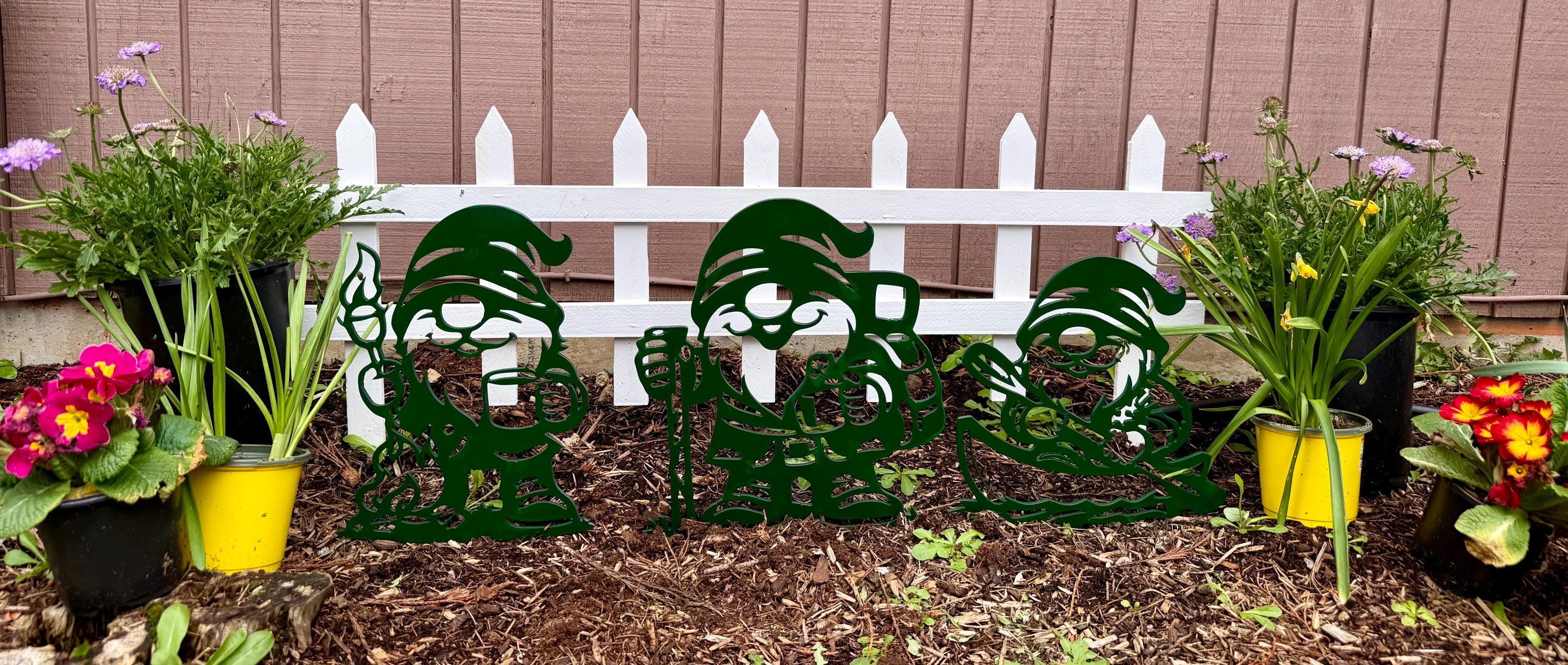 3 Camping Metal Garden Gnomes